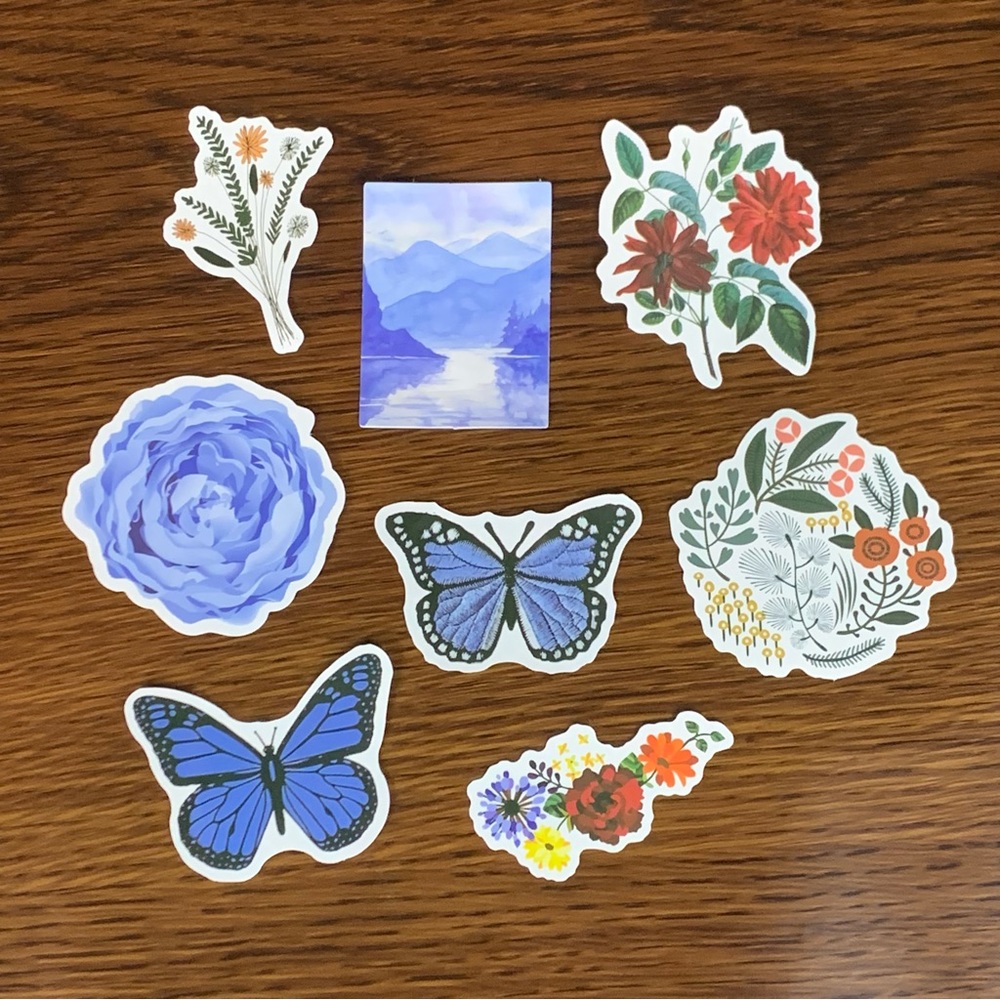 NEW Stickers Blue Butterflies, Flowers, Scrapbooking, Journaling, Craft, Art